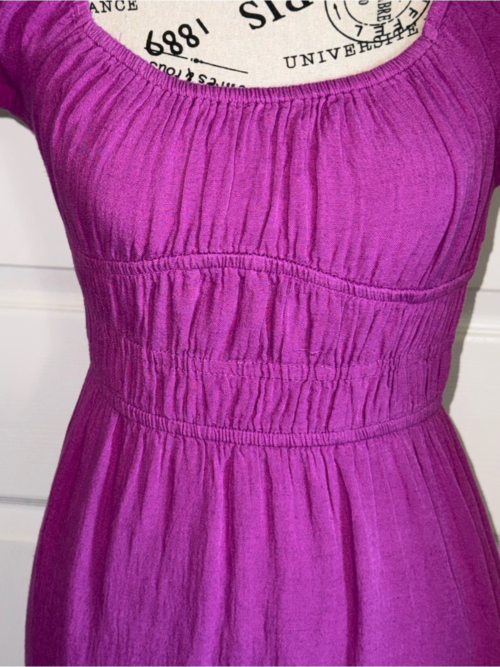 Sim & Sam Purple Linen Blend Smocked Puff Sleeve Midi Dress Small - Picture 4 of 9